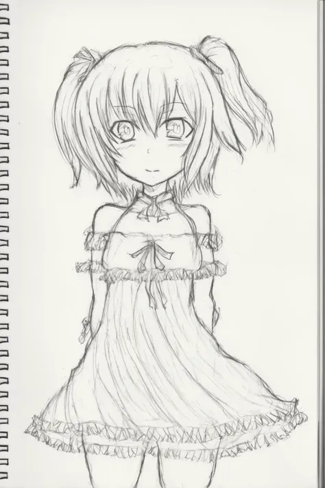<lora:style18-v2:1>,sketch, monochrome, greyscale, traditional media, 1girl,chibi,white dress,simple background,