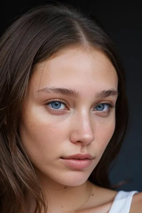 (headshot:1.2) portrait on a (plain dark background:1.2), (headshot:1.2), (face focus:1.1), intricate (beautiful eyes:1.2), (wide open eyes:1.1), Big eyes, clean photo, lighting from behind, (Red lighting from the left:1.3), (Blue lighting from the right:1.3), bokeh, f1.4, 40mm, photorealistic, raw, 8k, textured skin, skin pores, intricate details EP0l1v14C0l4ng3l0