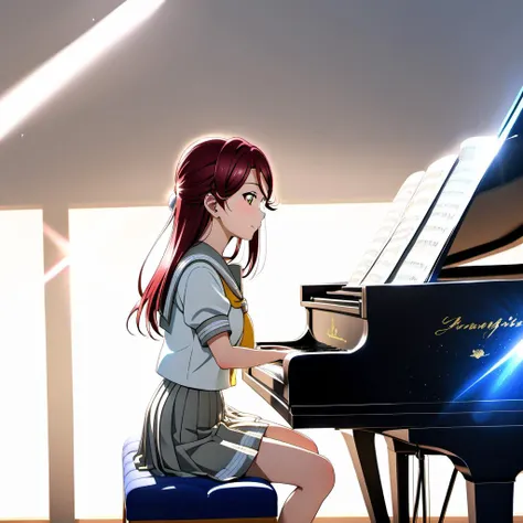 sakurauchi riko, love live!,((uranohoshi school uniform)),
ray tracing,1girl,solo,playing piano, grand piano,white background, <lora:grand_piano2-0000016:1>