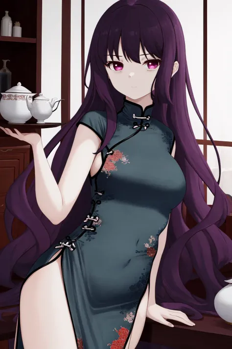 masterpiece, best quality, highres, 1girl tilty claret purple eyes, (china dress:1.2) <lora:tilty_claret:1>