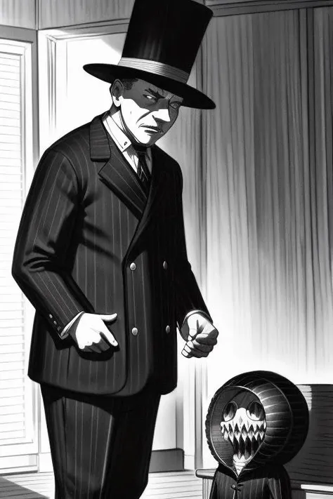 <lora:carlosgimenez:1> gimenez black and white drawing close portrait of a detective wearing trilby and 1950s suit, lighting a cigarette in a dark city street, cinematic angle
