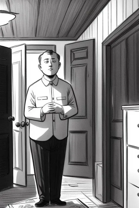 <lora:envybetterhandsLocon_alpha3:1>, <lora:AddamsLORA:1>, AddamsLORA , illustration, a weird looking man in a creepy room