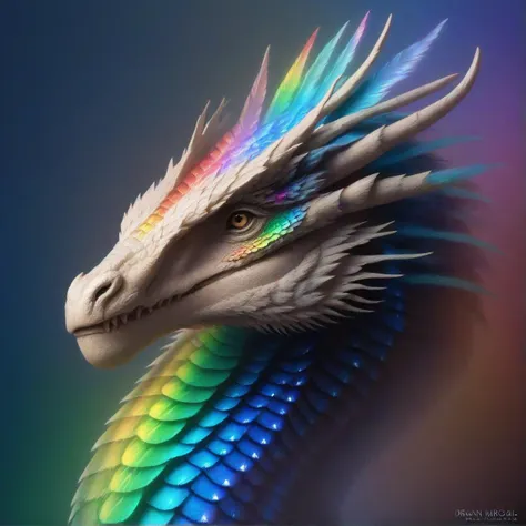 a photo of a feathered eastern dragon with rainbow holographic scales, feral, solo, digital media (artwork), dragon, <lora:Dragons:1>