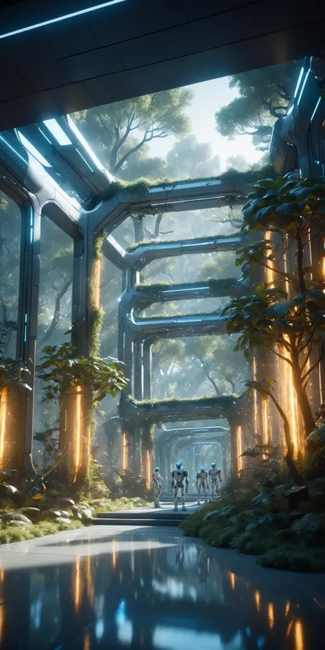 HD 8K, movie scenes, warm lighting, glass architecture, high saturation, contrasting composition, white, ceramic texture, crystal glass, futuristic technology, robots, forests, fireflies, fantasy scenes,