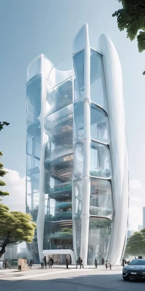 Perfect image quality, high-definition 8K, movie scenes, glass architecture, white, ceramic texture, future technology, machinery,