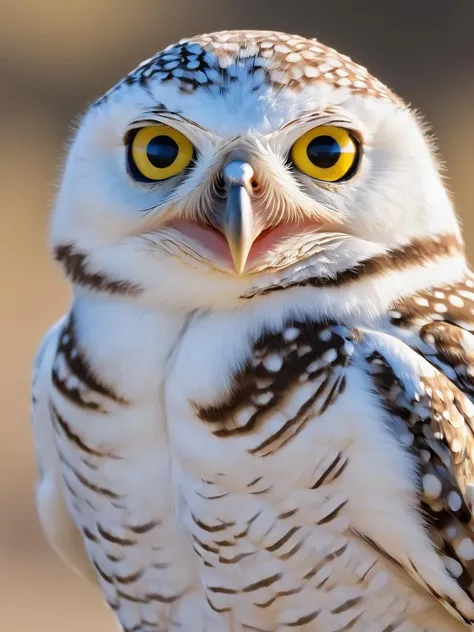 1 white Burrowing Owl,Close-up, Backlight,
