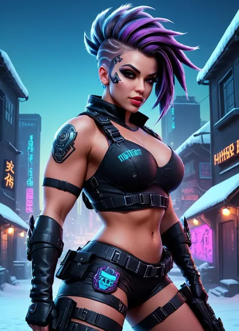 Thick layered papercut art of <lora:FF__Cyberpunk_Style:1.5>, cyber punk 2077, cyberpunk woman, concept art, Daring muscular Girl, winter Straps, Patches, Mutton Chops, at Twilight, Ultra Real, Happy, Beautifully Lit, Highres . Deep 3D, volumetric, dimensional, depth, thick paper, high stack, heavy texture, tangible layers