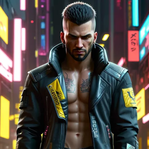 Techwear fashion (Realistic:1.3),(Fearful:1.3) <lora:FF-CyberF-Male1Locon:1> cyber - punk man in a city with neon lights and a phone, cyberpunk dude, cyberpunk style ï¼ hyperrealistic, cyberpunk hero, bright cyberpunk glow, neon cyberpunk, cyberpunk character art, cyberpunk themed art, in cyber punk 2077, cyberpunk 2 0 7 7 character art, cyberpunk art 2077, cyberpunk art style, ((cyberpunk)) cyber - punk man with tattoos and piercings standing in a city, cyberpunk dude, cyberpunk 2 0 7 7 character art, cyberpunk hero, in cyberpunk 2 0 7 7 cp 2 0 7 7, cyberpunk character, cyberpunk character art, wearing cyberpunk 2 0 7 7 jacket, ((cyberpunk)), in cyber punk 2077, cyberpunk style ï¼ hyperrealistic cyberpunk art 2077, cyberpunk 2077â, cyberpunk art ultrarealistic 8k, in cyberpunk 2 0 7 7,(Technicolor:1.3),(close portrait:1.3),(Masculine:1.4),attractive,handsome,calendar pose,perfectly detailed eyes,studio lighting,thematic background . Futuristic, cyberpunk, urban, tactical, sleek, dark, highly detailed