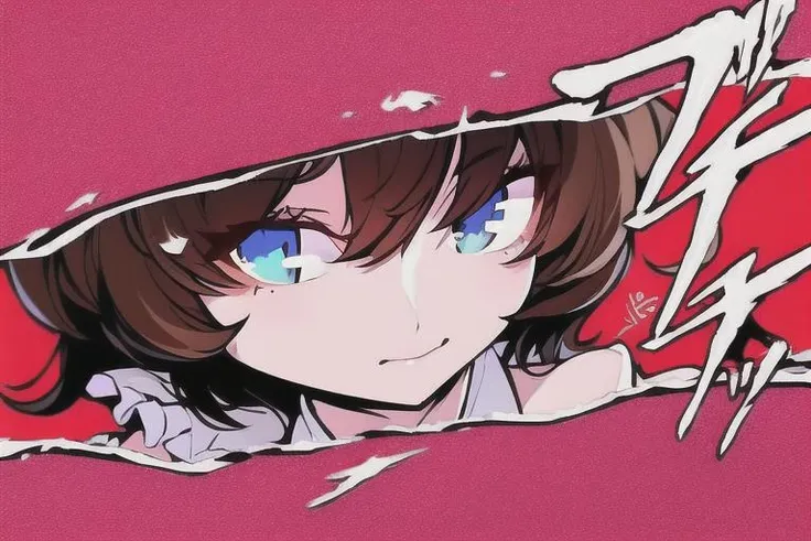 masterpiece, best quality, 1girl, solo, <lora:Jovilly-08:0.9>, jovilly,frilled shirt, blue eyes, brown short hair, hair ornament, frilled sleeves, <lora:PersonaCutIn-06:1>, Persona Cut In