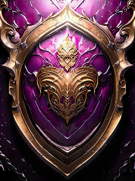 sheild,(baroque purple and gold), 4k,realistic,phograph,black background,simple background,game icon, <lora:game_icon:1>