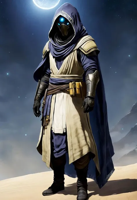 Xur is a strange and enigmatic figure with a distinctly alien appearance, standing out even among the diverse inhabitants of the Destiny universe. He wears a hooded robe that obscures much of his body and face, adding to his aura of mystery. Here's a more detailed description of his appearance: Xur's body is covered in smooth, pale, and slightly translucent skin that seems to shift and change as if it's made of liquid or energy. His limbs are long and thin, giving him an otherworldly and ethereal appearance. His fingers are elongated, each ending in three delicate digits that seem capable of delicate manipulation. His face is hidden in shadow under the deep hood of his robe, but occasional glimmers of a single bright, glowing eye can be seen from within the darkness. This eye emits a soft, eerie light that adds to his unsettling presence.