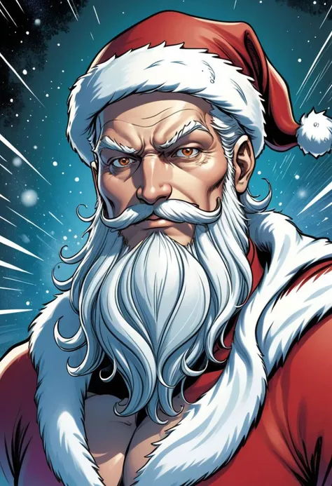 comic 1man, AI Santa Overlord . graphic illustration, comic art, graphic novel art, vibrant, highly detailed