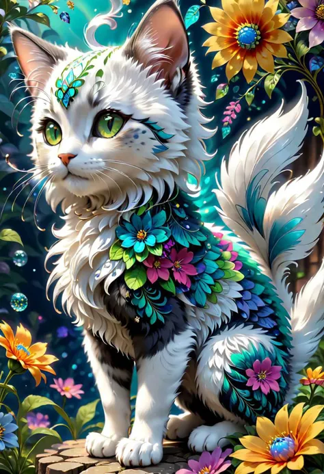 (masterpiece, top quality, best quality, official art, beautiful and aesthetic:1.2), (1kitten, extremely detailed,(fractal art:1.1),(colorful:1.1)(flowers:1.3),highest detailed,(zentangle:1.2), (dynamic pose), (abstract background:1.3), side view, chibi, fluffy, cute big eys, art by mooncryptowow