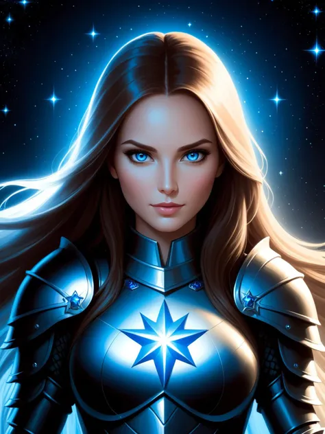 comic A simple but stunningly beautiful painting of a woman, with long hair and blue eyes. She is wearing an armor made of stars in her hands that are magic into the camera by Greg Rutkowski and Mark Arian trending on artstation HD. 8K "light effect!!. Highly detailed!! digital art. The woman has no face!!! Her eyes! symmetry. Cinematic <lora:comic book magazine:1> Comic Book Magazine Style . graphic illustration, comic art, graphic novel art, vibrant, highly detailed