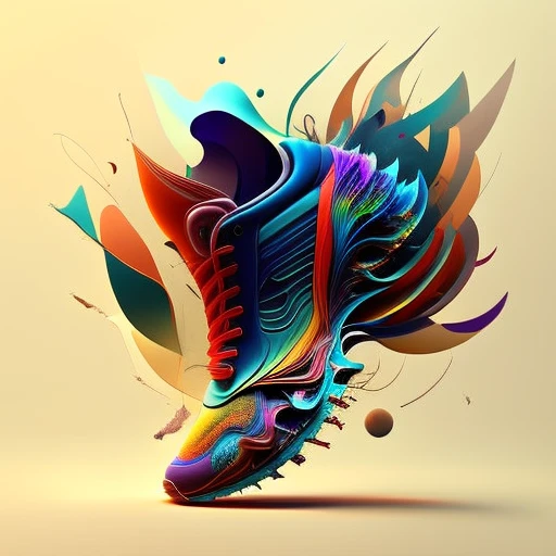 (colorfulsurrealismai:0.5), <lora:ShoeAI-000009:1> (shoeai), a sneaker made out of colors, powerful explosion