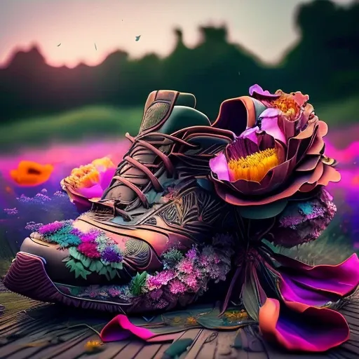 shoeai rusting gun barrel magazine shoe <lora:shoeai_V10:1> sitting in a field of flowers peony