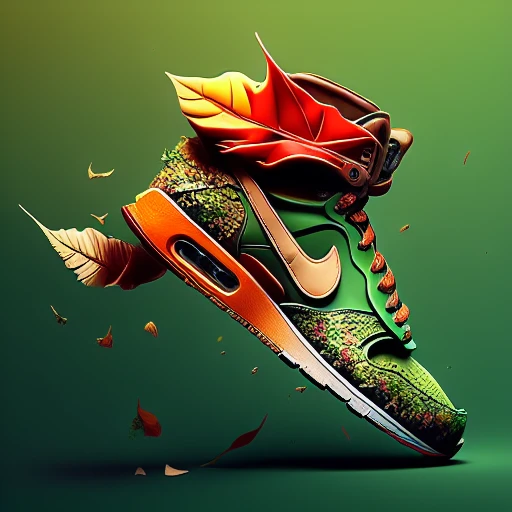 <lora:ShoeAI-000009:1> shoeai, sneakers, nike, sneaker, shoe, a pair of shoes with a leaf on top of it, masterpiece ; behance hd, powerful explosions