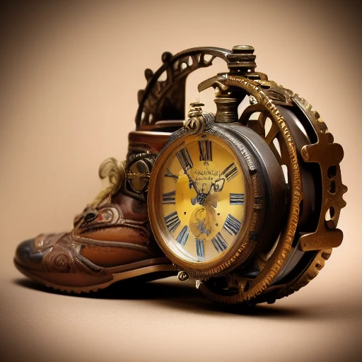 <lora:ShoeAI-000009:1> a steampunk style shoe, clock on the sneaker