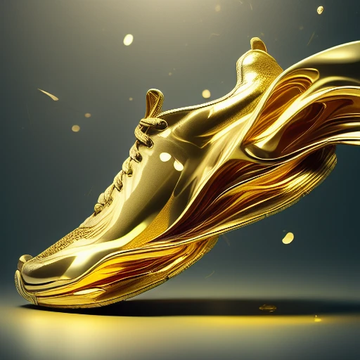 <lora:ShoeAI-000009:1> shoeai, sneakers, a shoe made out of gold, liquid gold drops, powerful explosion