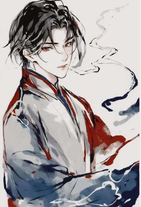 masterpiece, best quality, <lora:sd_xl_dpo_lora_v1-128dim:1>,solo, long sleeves, chinese clothes, white background, smoke, traditional media,solo, black hair, red eyes, 1boy, male focus, upper body, looking at viewer, abstract, white background, short hair
<lora:inkXLlokr4fjru-000143:1>