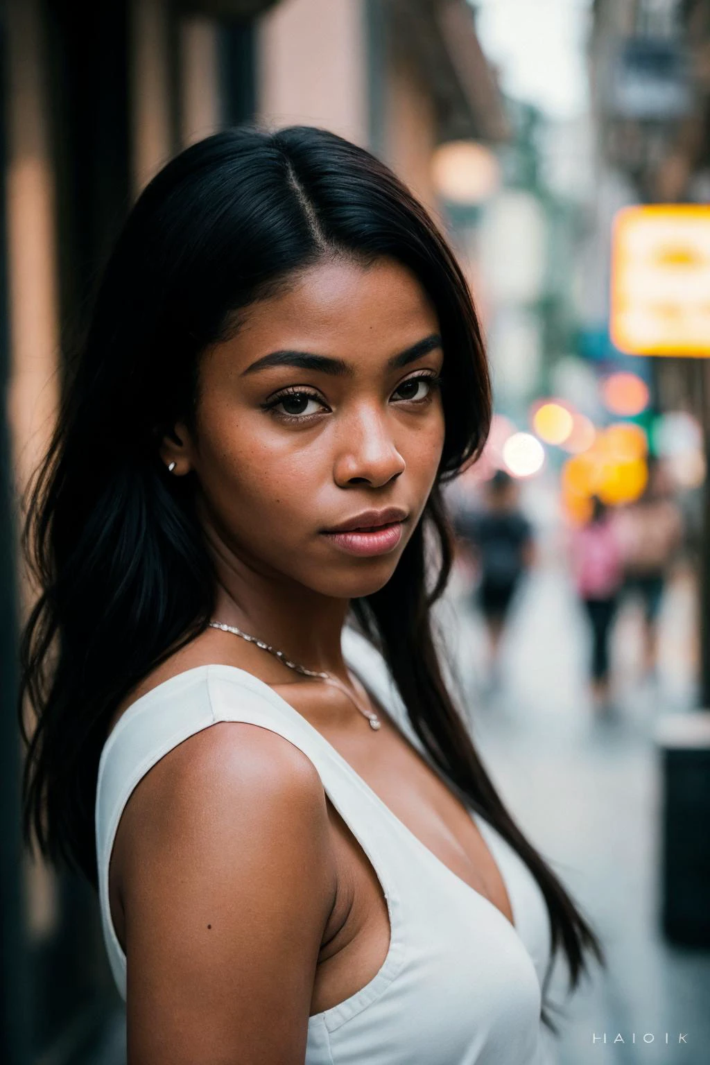 black woman street photography downtown New Orleans, finely detailed skin, rim lighting, hard lighting, ((hasselblad photography)) (8K, 16k, uhd, dslr), (RAW photo:1.2), (best quality:1.4), (high quality:1.4), (masterpiece:1.2), (realistic:1.3), (photo-realistic:1.4), ultra-detailed, (grainy:0.4)