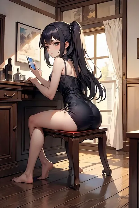 (masterpiece, best quality), 1girl, <lora:Straddling Chair Back By Stable Yogi:1> Straddling Chair Back, side view,