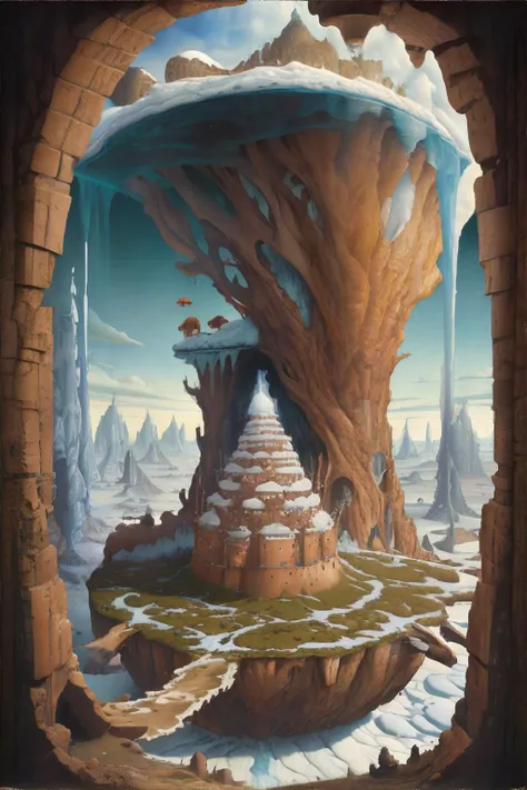 <lora:jacekyerkastyle:0.3>, Jacek Yerka style, surrealism, frostfire peaks, icy flames, frozen landscapes, battleground of ice and fire || <lora:jacekyerkastyle:0.3>, Jacek Yerka style, surrealism, masterpiece, 8k, high resolution, shallow depth of field, sharp focus