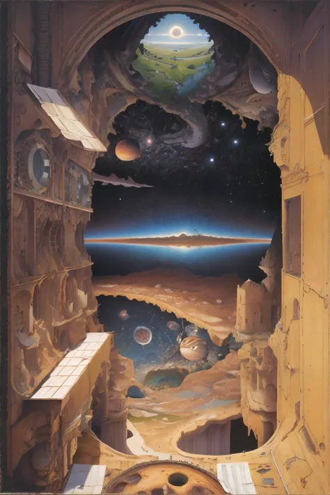 <lora:jacekyerkastyle:0.3>, Jacek Yerka style, surrealism, celestial observatory, cosmic wonders, starry skies, unraveling mysteries || <lora:jacekyerkastyle:0.3>, Jacek Yerka style, surrealism, masterpiece, 8k, high resolution, shallow depth of field, sharp focus