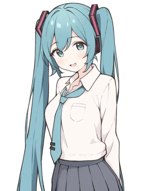 <lora:XL_Colored lead(kohaku_delta)-000011:1>,caiqian style,1girl,hatsune miku,school uniform,, masterpiece, best quality,