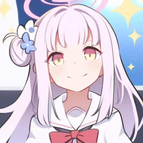 anime girl with long white hair and pink bow tie