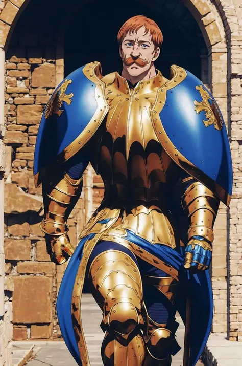 <lora:escanor-10:0.9>, escanor, gold armor, full body armor,