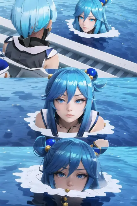 Highly detailed, High Quality, Masterpiece, beautiful, incrswhatisyourwisdom, <lora:SenpaiOfThePool:1>, aqua \(konosuba\), 1girl, blue eyes, blue hair, hair ornament, hair rings, long hair, single hair ring, very long hair, <lora:Char_Konosuba_Aqua:0.65>