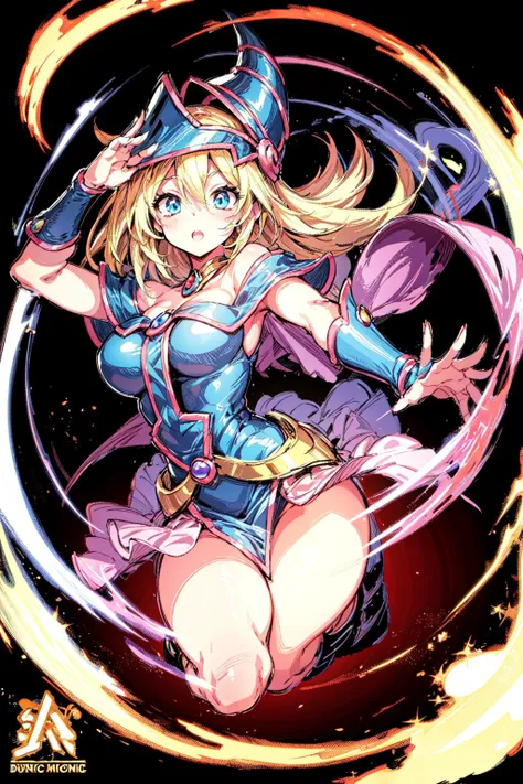 thick outlines, comics, photorealistic, perfect hands, masterpiece:1.2, dungeon, arena, Cards, 1girl, solo, dynamic pose, magic, circle of invocation, <lora:dark_magician_girl_offset:0.9>, dark magician girl, long skirt, blonde hair, medium breast, detailed background, detailed face, detailed eyes, <lora:add_detail:0.8>