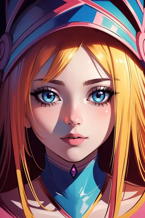 dark magician girl,<lora:dark_magician_girl_offset:1>,(masterpiece), (illustration:1.2),1girl, highly detailed, beautiful face, small details, ultra detailed, best quality, sharp focus, digital illustration, detailed, intricate eyes, highly detailed face, zoomout, colorful, vibrant colors,yu-gi-oh!
