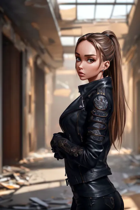 a photo of a sexy S058_AnastasiaVi, in a (subway-station:1.2), wearing a (leather-jacket:1.1), braids, (8k, RAW photo, best quality, ultra high res, depth of field:1.1), (absurdres, intricate, photorealistic, masterpiece, ultra-detailed, Unreal Engine:1.3)