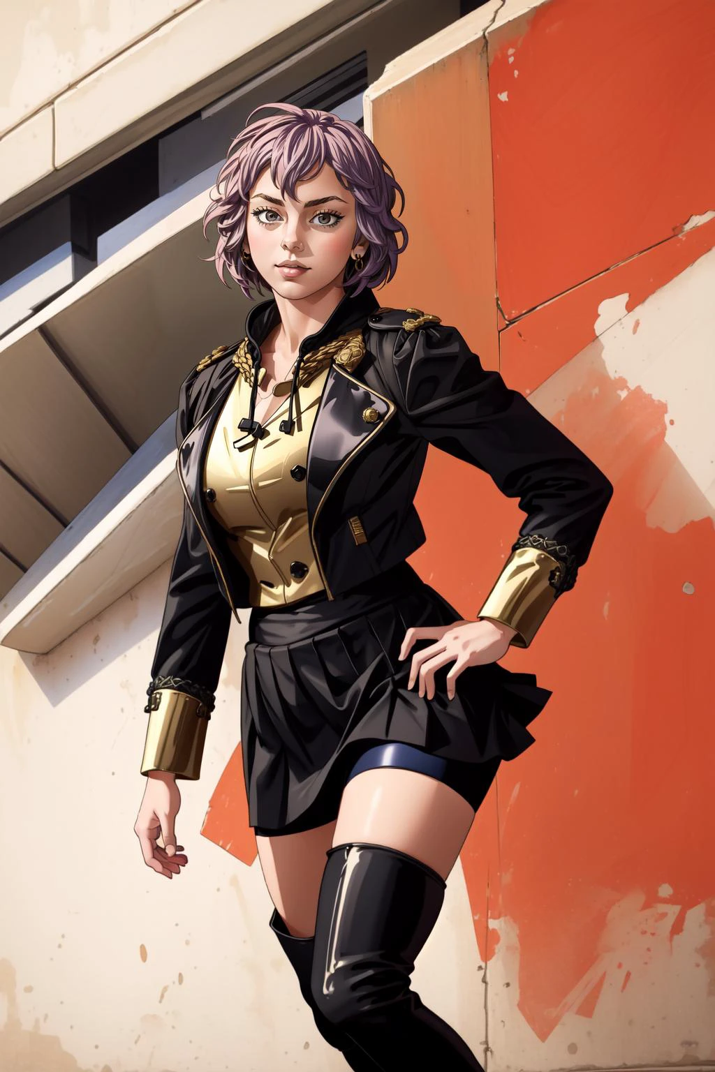 (masterpiece, best quality), intricate details,
1girl, <lora:bernadetta-nvwls-v2:0.8> defBernie, black jacket, black skirt, spandex shorts, thigh boots,
<lora:EnvyGoddessMix02:0.8>