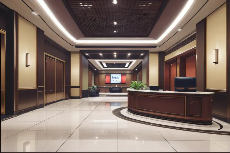 <lora:Kl4fke:1>,best quality,cushion,inside a hotel lobby,desk,tv advertisements,