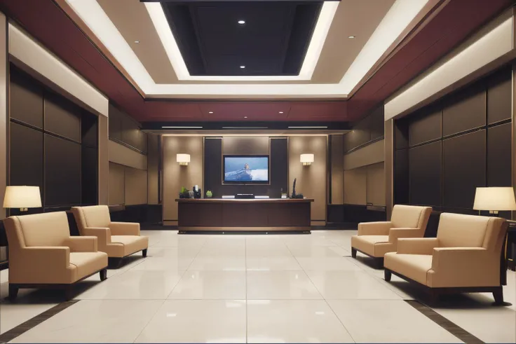 <lora:Kl4fke:1>,best quality,cushion,inside a hotel lobby,desk,tv advertisements,