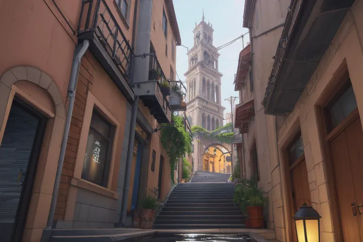 <lora:Kl4fke:1>,best quality,stairs,cushion,tower,plant,bucket,dress,jeans,vehicle focus,lamp,alley,restaurant,water,sports car,