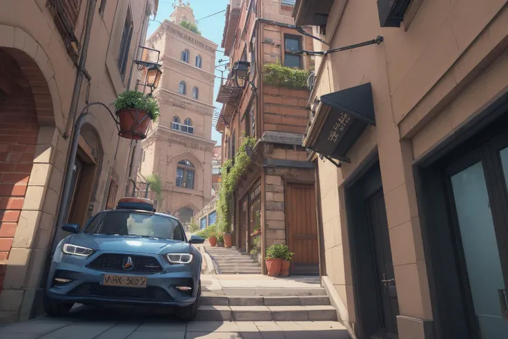 <lora:Kl4fke:1>,best quality,stairs,cushion,tower,plant,bucket,dress,jeans,vehicle focus,lamp,alley,restaurant,water,sports car,