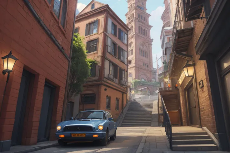 <lora:Kl4fke:1>,best quality,stairs,cushion,tower,plant,bucket,dress,jeans,vehicle focus,lamp,alley,restaurant,water,sports car,