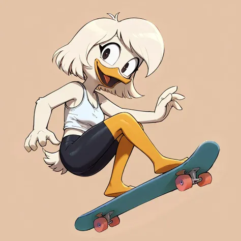 score_9, score_8_up, score_7_up
simple background
1girl,solo
duck, female,beak, feathers,webbed feet, 4 fingers
(happy)
full body
white tank top,midriff, bike shorts,black shorts,looking at viewer, medium breasts
skateboarding,riding on skateboard,barefoot,skateboard
<lora:Drock_XL_REAL:1>