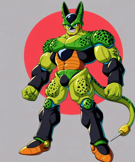 score_9, score_8_up, score_7_up,
<lora:Semiperfect_Cell_(Dragonball_Z)_(Pony)_(AD):1> Semiperfect Cell, green skin, android, robot, muscles, muscular, tail,
8K, spectacled light, In'ei, highly detailed, Masterpiece, best quality, beautiful details, crisp, chiaroscuro, anime style, 8K CGI anime, digital illustration, insanely detailed, digital media (artwork), internal subsurface reflections, masterclass color theory, depth of field, side lighting,
perfect hands, perfect proportions, sexy hyper muscular body, cutting edge anatomy, broad shoulders, large shoulders, wide thick chest, large pecs, pectorals, collarbone, 6 abs, thick muscular neck, large biceps, thick arms, thick legs, thick thighs, peak physical perfection, perfect male physique,
dragonball z style mountain valley, powerful personality, idle pose, perfect proportions, strong body, evil villain, green fingers, green body, green hands, evil smirk, condescending gaze, extraordinarily powerful, indomitable, detailed background, extreme perspective, red sunset sky,
BREAK zPDXL, zPDXLxxx,