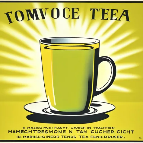 Visualize a minimalist yet captivating poster for a classic lemon black tea. The background is a soft gradient, transitioning from a sunlit yellow at the top to a deep tea brown at the bottom. Dominating the center of the poster is a pristine glass mug, filled with amber-colored black tea, and a slice of fresh lemon delicately floating on top. Droplets of condensation form on the outside of the mug, symbolizing its refreshing nature. Sun rays pierce from the top left corner, casting a gentle glow on the tea, making it look warm and inviting. At the base of the mug, there's a tag from a tea bag with the logo of the brand. Bold, elegant lettering above the mug reads, 'Classic Lemon Black Tea,' and a smaller, sophisticated font below the mug states, 'Refreshing. Timeless. Invigorating.' A subtle steam swirl rises from the tea, adding to its warmth and appeal,<lora:oldhkstyle:0.8>