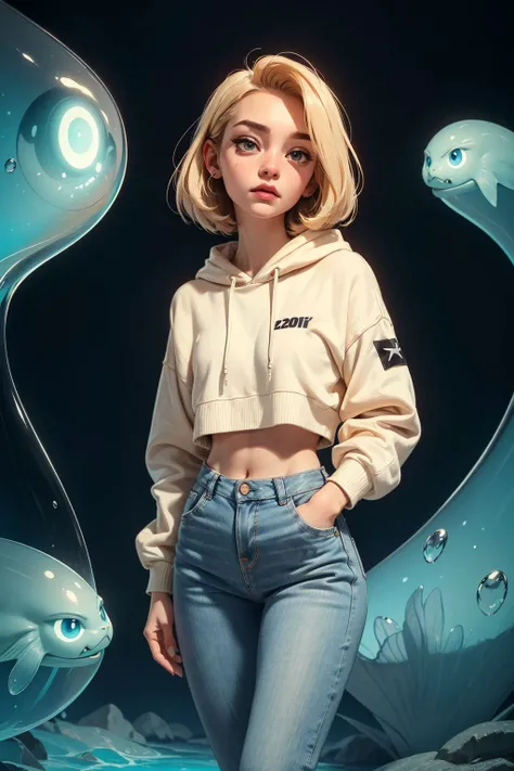 RAW photo, (goth girl), (style of Man Ray:1.4), eerie, dark theme, horror, unsettling, Amusement, Distressed jeans, band hoodie, and platform sneakers, sam yang, Fringe cut, Dirty blonde hair color, Metallic silver eyeshadow with a pop of color, Rectangle-shaped (straight and balanced with minimal waist definition), Deep underwater scene with bioluminescent creatures, detailed skin, skin blemish, sharp focus, beautiful eyes, (analog style:1.2), (film grain:1.2), (high detailed skin:1.2), 8k uhd, dslr, soft lighting, high quality, film grain, Fujifilm XT3, perfect lighting, perfect shading, <lora:epi_noiseoffset2:0.3> <lora:skinny_new_skin:0.3> <lora:sam_yang_offset_right_filesize:0.4>