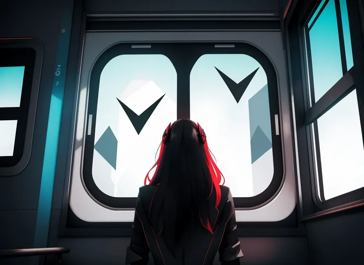 three cornered window, back of head shot of (woman looking out of triangle window:1.1), 3rd person, Looking out the triangular window of a (train:1.1) with triangular windows, triangular windows and triangular, wheels, in a fantasy world,
psychedelic, geometric, vivid light, high contrast, triadic colors, dark shadows, explosions, nuclear mushroom cloud, nuclear explosion, dystopian nightmare,
(beautiful composition),
21 yo woman,
