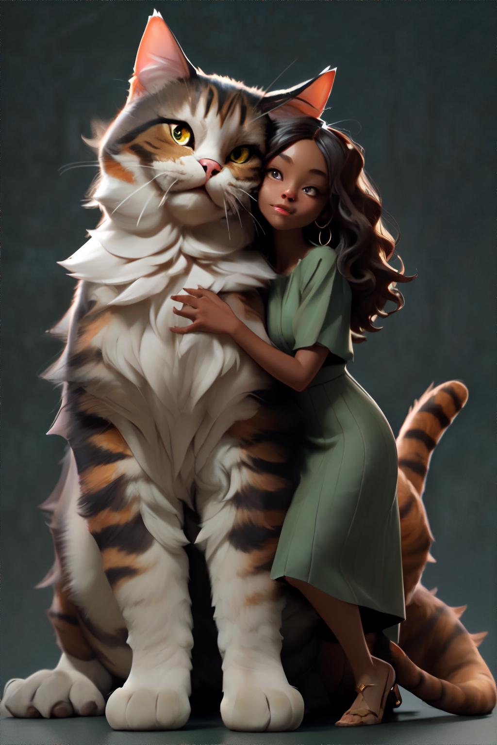A close up of a woman hugging a cat on a table - SeaArt AI