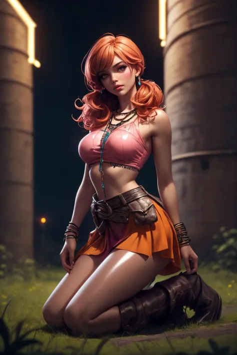 best quality, ultra-detailed, high res, contapposto
(large breasts:1.2), cleavage, (1girl:1.4)
<lora:Onlyfanwomanbisho:0.4> onlyfanwoman, thick thighs
<lora:BrittanyXOXO:0.3> brittanyxoxo
<lora:vanille-nvwls-v1:0.9> vanille, necklace, bracelets, (pink crop top:1.1), orange skirt, belt, clothes around waist
sitting back in grassy ruins