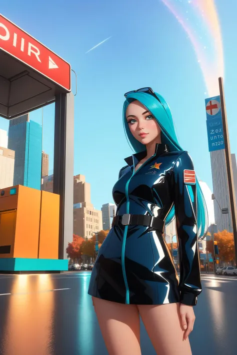 1girl, grand Airbrush painting, awardwinning Pencil painting, Rule of Thirds, medium shot of a [Nervous:Epochal:19] Cyborg ("Tollbooth":1.3) , autumn background, lush city street and Perseid meteor in background, at Blue hour, equirectangular 360, (stylized by Victoria Selbach:1.3) , (Tom Wesselmann:1.1) , Masterpiece, Awe, American Impressionism, Reflected light, Circular polarizer, Lomography, raytraced reflections, Teal splash, HDR, artstation