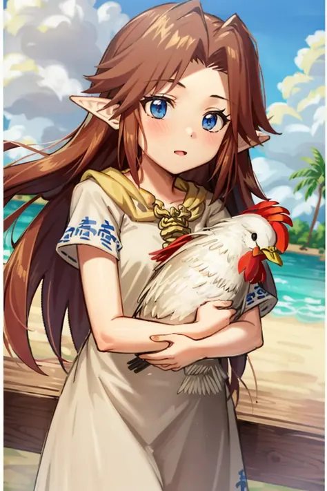<lora:Malon:1>, MalonYoung, 1girl, solo, holding chicken, white dress, masterpiece, best quality,